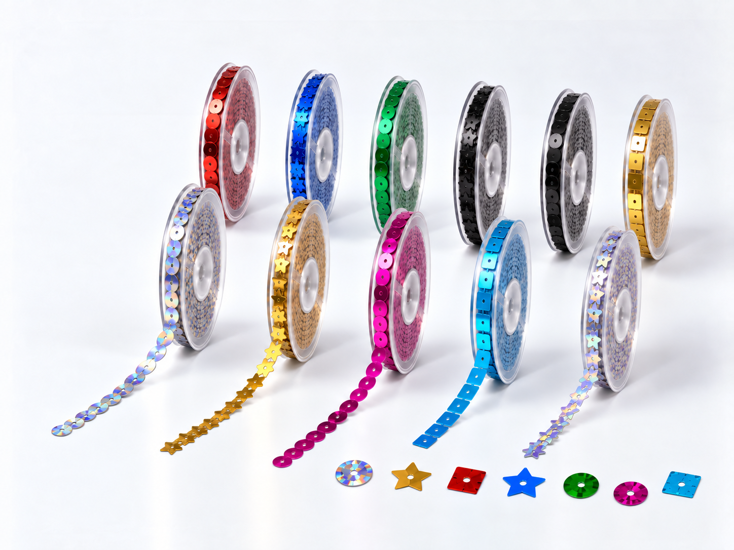 Hotfix sequin reel materials for motif production